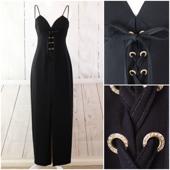 CDC Evenings Dresses & Skirts - Vintage 80s Sexy Black Lace Up Evening Prom Gown